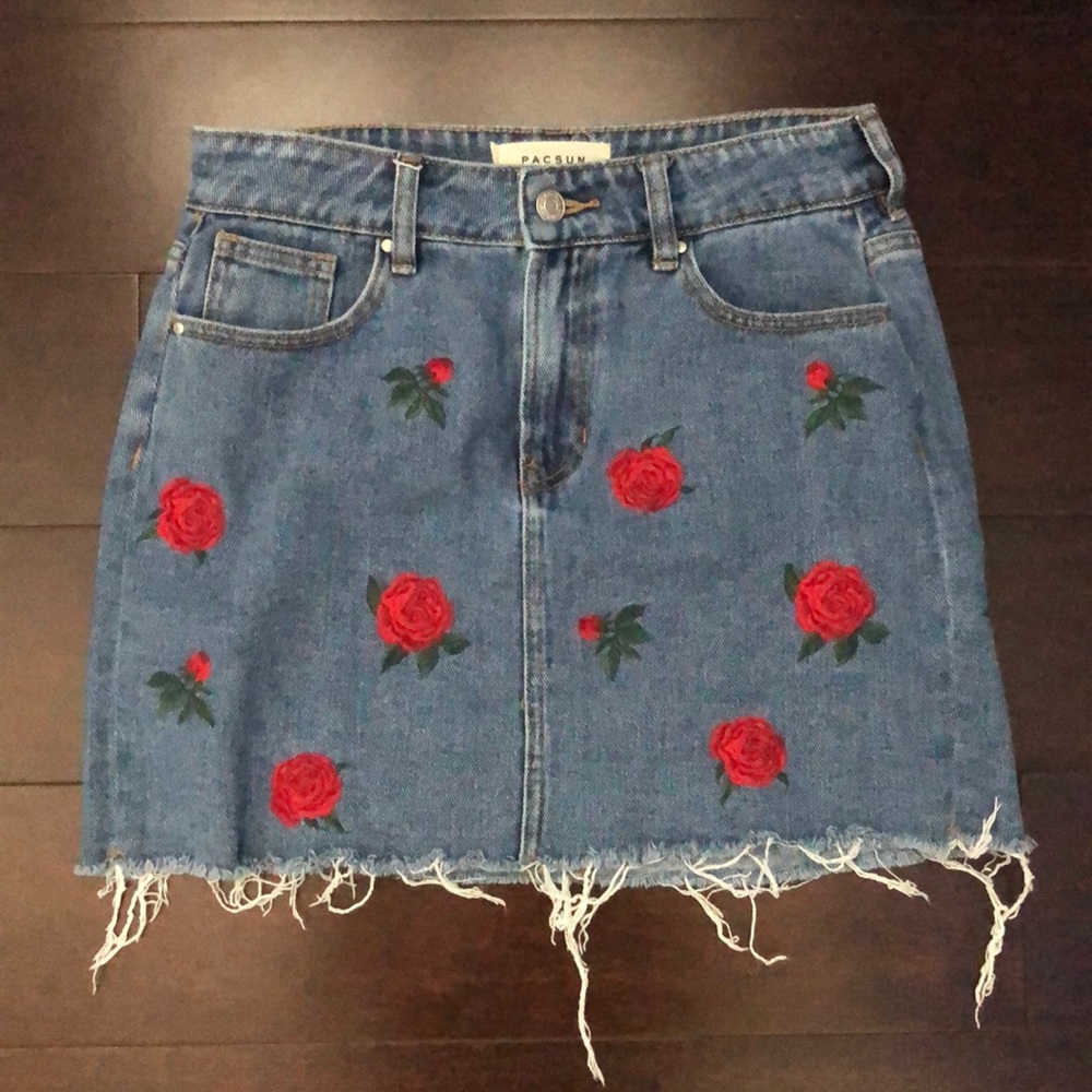 Blue jean skirt with red roses!